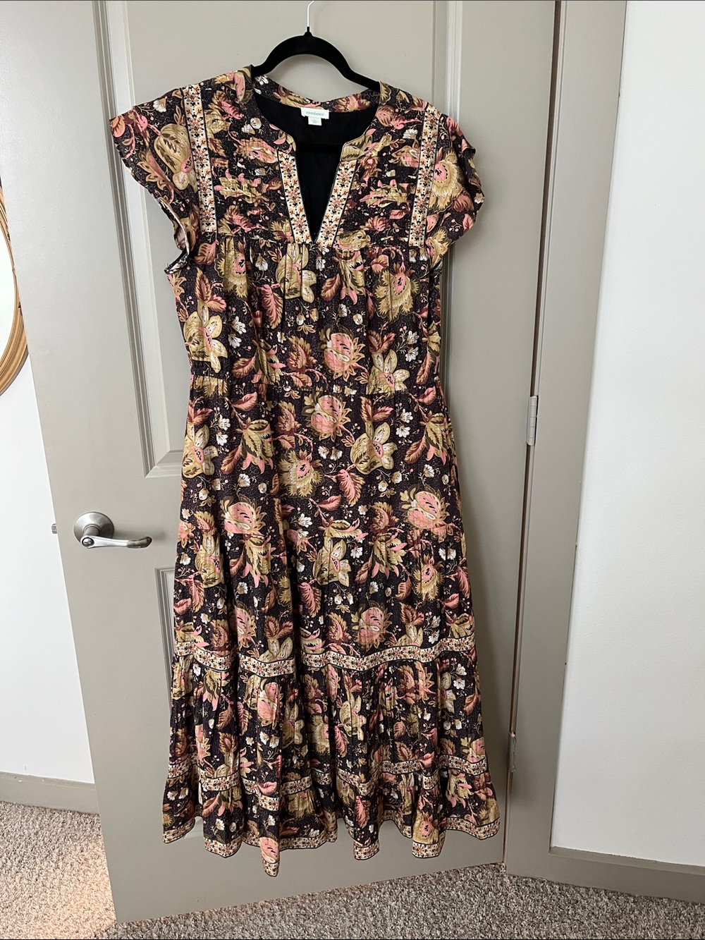 Sundance Floral Maxi Dress in Black, Pink, and Cream